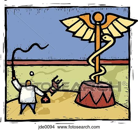 Stock Illustration - doctor taming the caduceus. Fotosearch