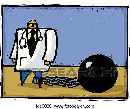 Stock Illustration - doctor tied to ball and chain. Fotosearch