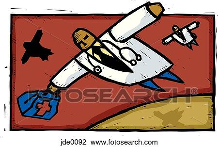 doctors flying through the air View Large Illustration Drawing - doctors flying through the air. Fotosearch