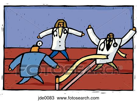 Drawing - doctors race to the finish line. Fotosearch