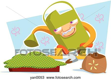 watering the garden View Large Illustration Drawing - watering the garden. Fotosearch
