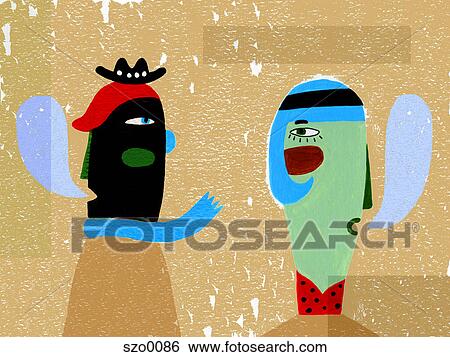 Stock Illustration - A man and woman having a conversation. Fotosearch