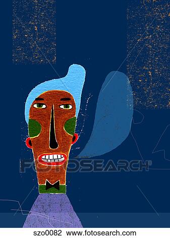 Blue haired man expressing himself View Large Illustration Drawing - Blue haired man expressing himself. Fotosearch
