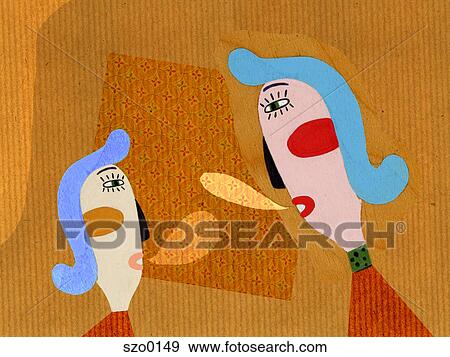 Stock Illustration - Mother and Daughter having a conversation. Fotosearch