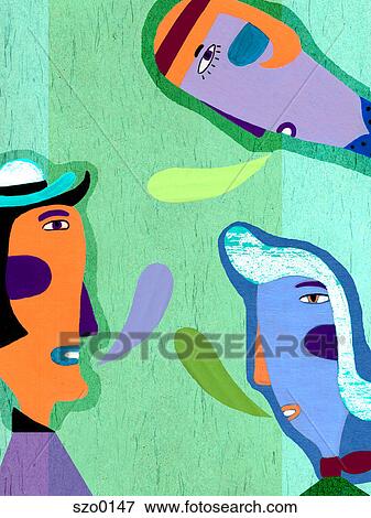 Stock Illustration - Three people having a discussion. Fotosearch
