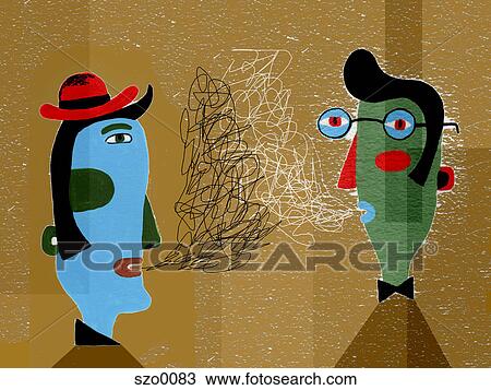 Two men talking to each other View Large Illustration Drawing - Two men talking to each other. Fotosearch