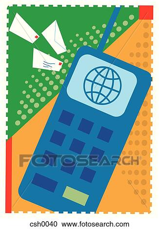 E メールを送ること によって 携帯電話 クリップアート 切り張り イラスト 絵画 集 Csh0040 Fotosearch