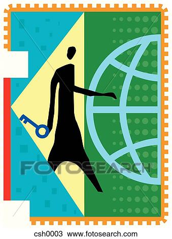Drawing - key to internet. Fotosearch