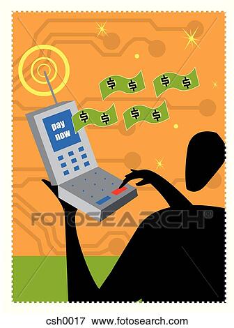 Stock Illustration - pay by cell. Fotosearch