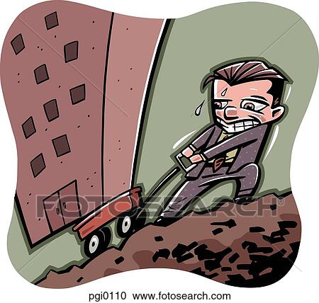 Clipart - businessman moving a building. Fotosearch