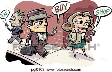 Drawing - cell phone shopping. Fotosearch