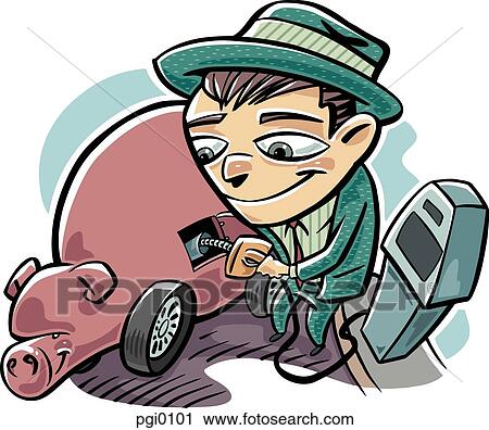 Clip Art - man refueling the piggy bank. Fotosearch