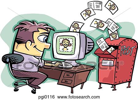 Stock Illustration - man sending e-cards to someone special. Fotosearch