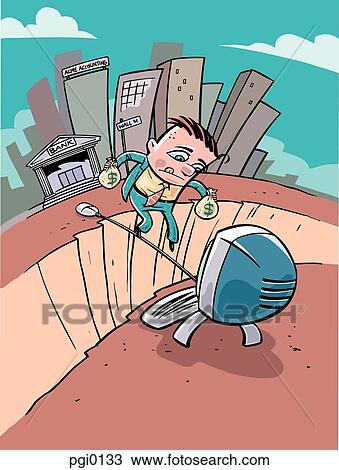 man walking on a tightrope to his computer View Large Illustration Drawing - man walking on a tightrope to his computer. Fotosearch
