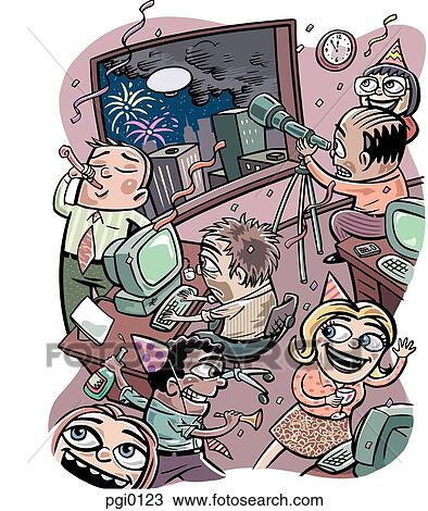 office party View Large Illustration Drawing - office party. Fotosearch
