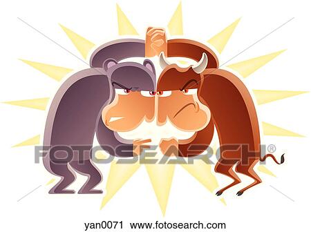 bull fighting a bear View Large Illustration Clip Art - bull fighting a bear. Fotosearch