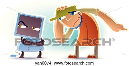 Stock Illustration - confused man and computer. Fotosearch