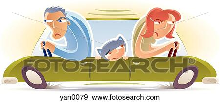 Stock Illustration - husband and wife driving in opposite directions. Fotosearch