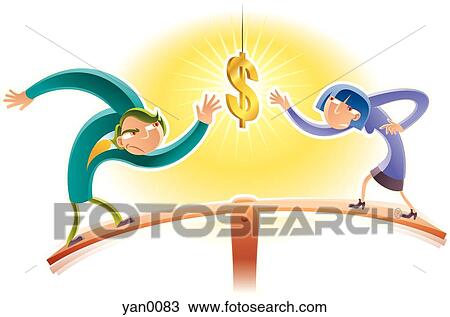 Drawing - two people trying to get money. Fotosearch