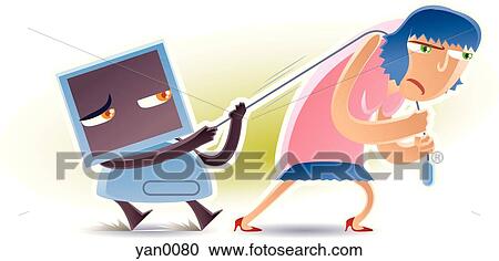 woman dragging a computer View Large Illustration Clipart - woman dragging a computer. Fotosearch