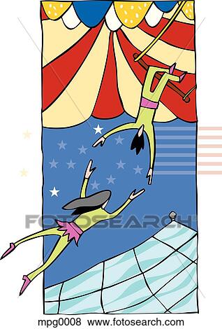 Stock Illustration - A flying trapeze act. Fotosearch