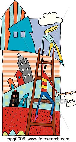 Stock Illustration - A woman helping a man to climb a ladder. Fotosearch