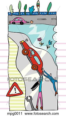 Leute Zusammenarbeiten Schieben A Festgeklemmtes Auto Clip Art Mpg0011 Fotosearch