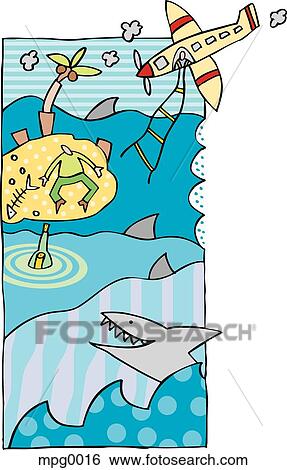 Stock Illustration - One man rescuing another man from a remote island. Fotosearch