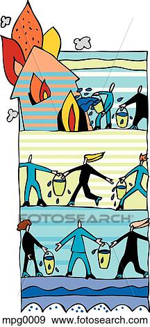 Stock Illustration - People working together to put out a fire. Fotosearch