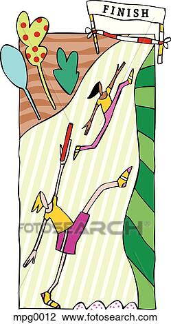Drawing - Runners at the finish line of a relay race. Fotosearch