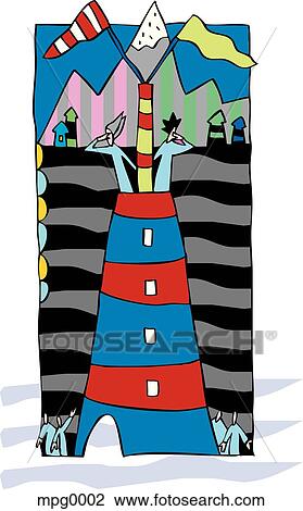 Drawing - Two people looking out of a tower. Fotosearch