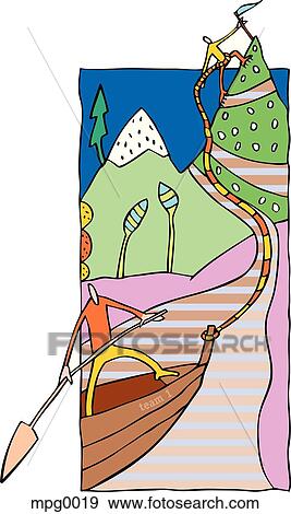 Stock Illustration - Two people working together to reach the summit of a mountain. Fotosearch