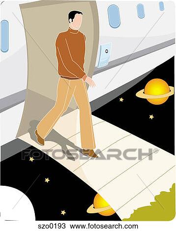 Man disembarking a space ship View Large Illustration Drawing - Man disembarking a space ship. Fotosearch