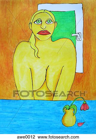 Drawing - sad woman. Fotosearch