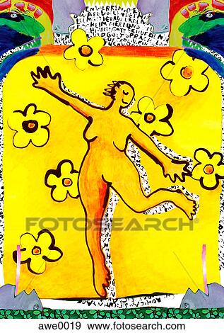 woman running through a field of flowers View Large Illustration Stock Illustration - woman running through a field of flowers. Fotosearch