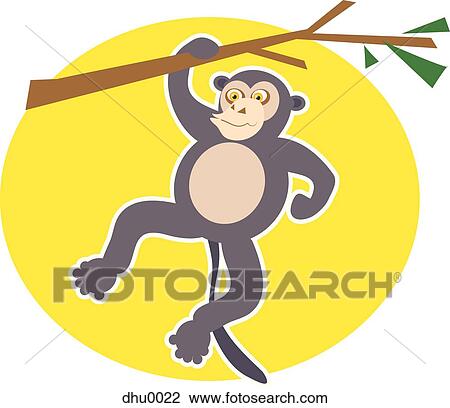 monkey hanging from a tree View Large Illustration Drawing - monkey hanging from a tree. Fotosearch