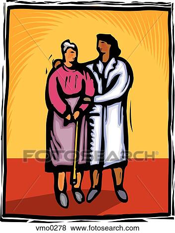 Stock Illustration - senior patient and nurse. Fotosearch
