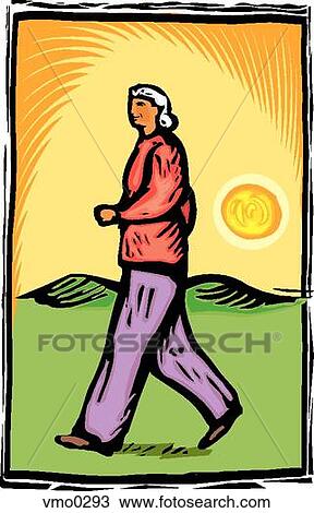 Drawing - senior woman walking. Fotosearch