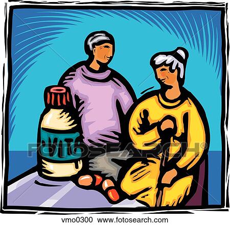 Clipart - seniors taking vitamins. Fotosearch