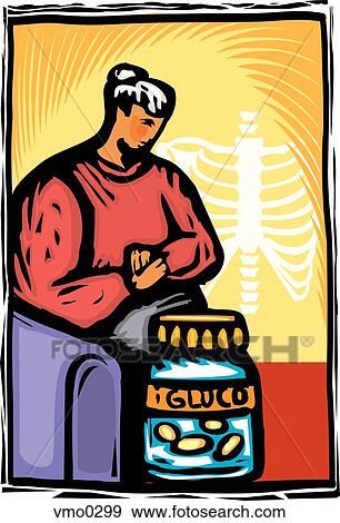 Stock Illustration - woman taking glucosamine. Fotosearch