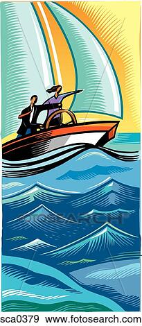 Stock Illustration - Business people navigating in a sailboat. Fotosearch