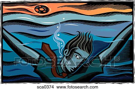Stock Illustration - Businessman drowning. Fotosearch