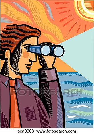 Stock Illustration - Businessman looking towards the future. Fotosearch