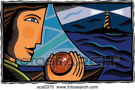 Businessman using a compass to guide him to a lighthouse View Large Illustration Stock Illustration - Businessman using a compass to guide him to a lighthouse. Fotosearch