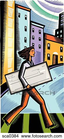 Businesswoman carrying a large check View Large Illustration Stock Illustration - Businesswoman carrying a large check. Fotosearch