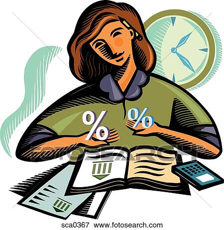 Stock Illustration - Businesswoman evaluating percentages. Fotosearch