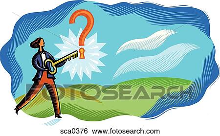 Stock Illustration - Businesswoman holding a large key. Fotosearch