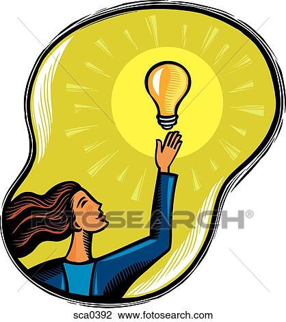 Drawing - Businesswoman reaching for an idea. Fotosearch