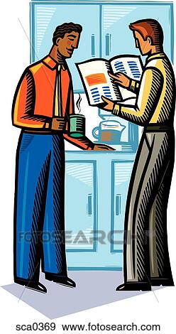 Two businessmen discussing a report View Large Illustration Stock Illustration - Two businessmen discussing a report. Fotosearch
