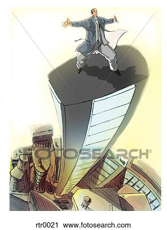 businessman on a tall building View Large Illustration Clip Art - businessman on a tall building. Fotosearch